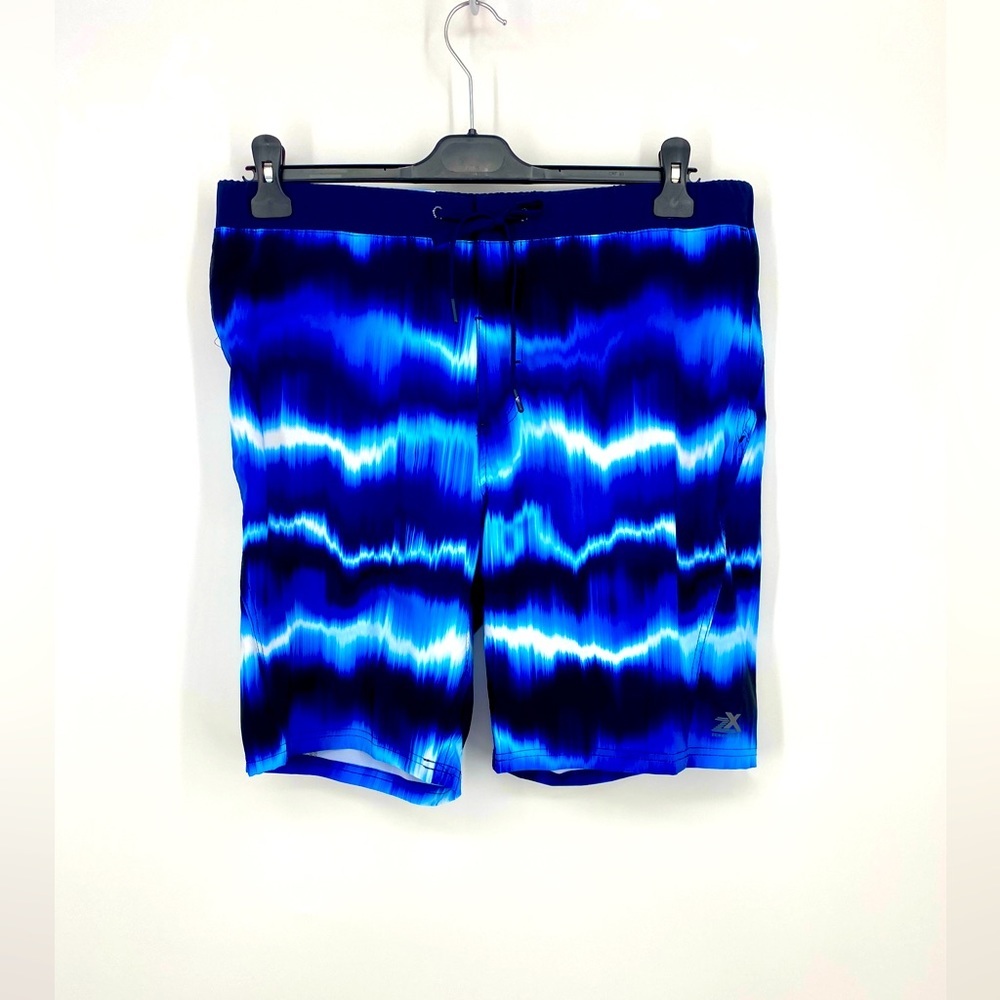 NWT  ZeroXposur Mens Swim Trunks LARGE Blue Wavy Ray SPF 50 Recycled Liner Stre